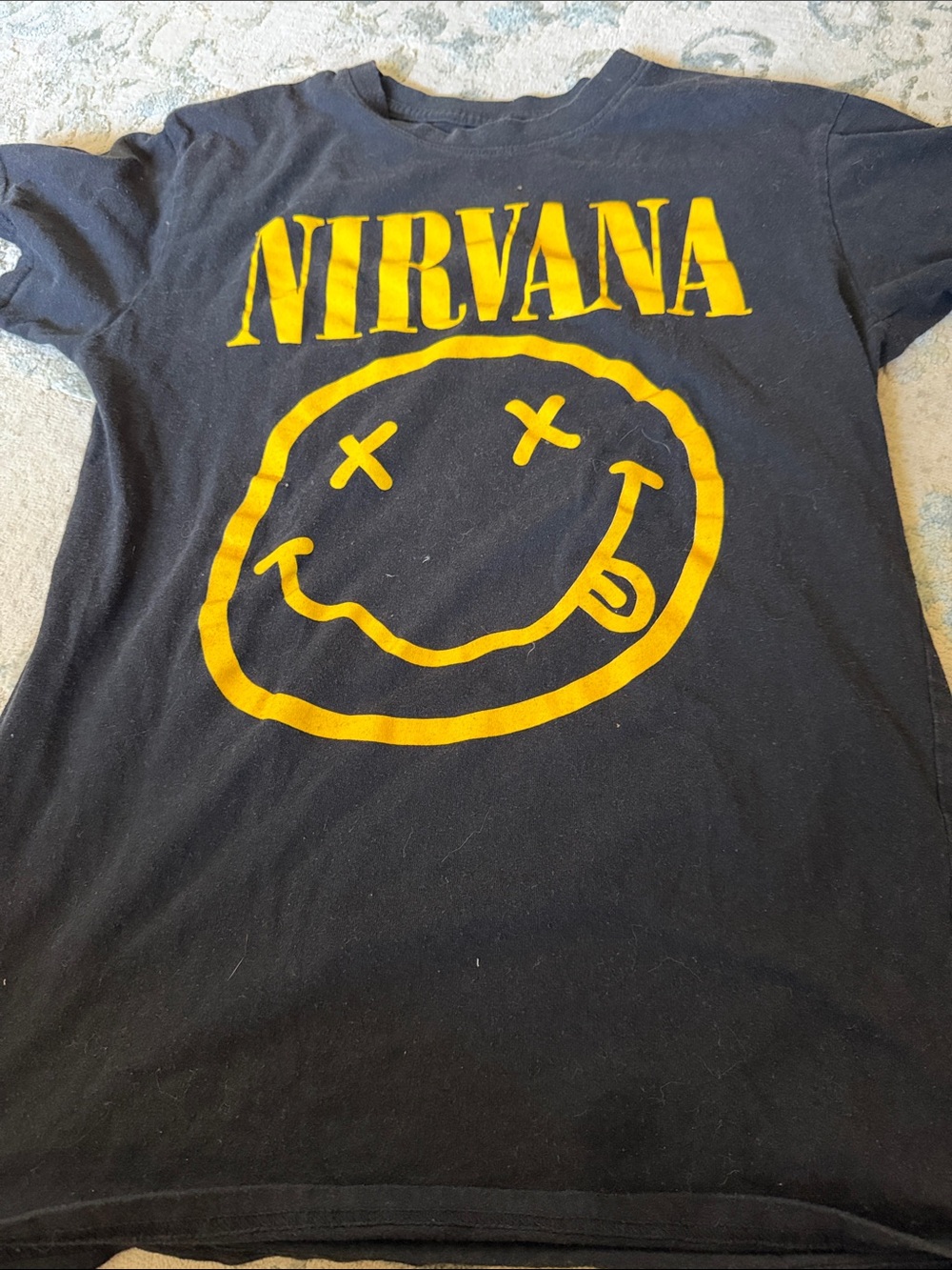 NIRVANA Black Tee with Yellow Smiley Logo